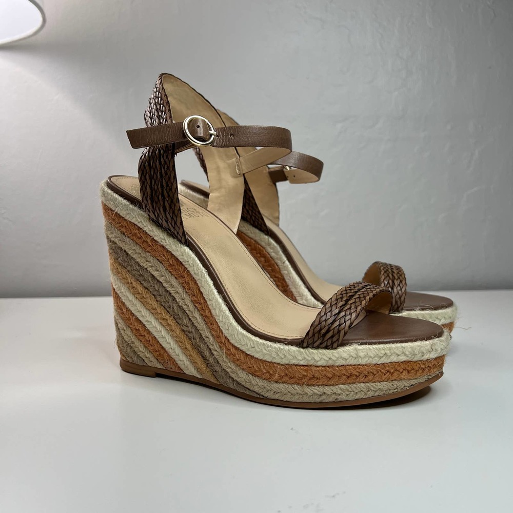 Vince Camuto VC-Visteera Braided Leather Trim Espadrille Wedge Sandal Size 7M
